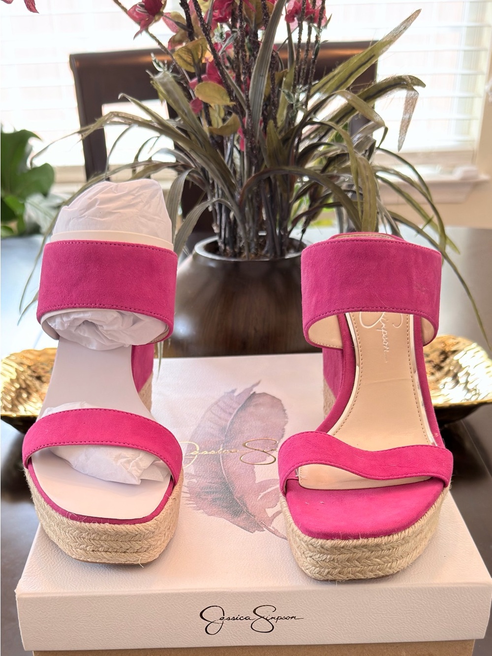 Jessica Simpson Fuchsia Suede Espadrille Wedge Sandals - Picture 4 of 7